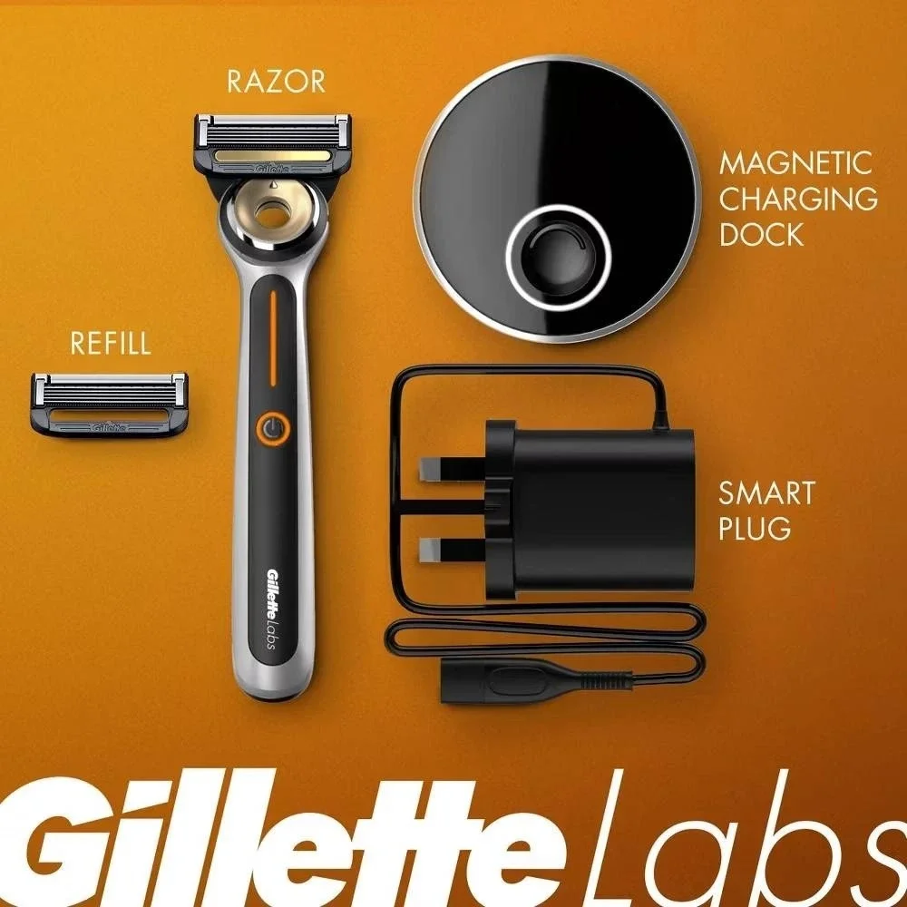 Gillette Labs Heated Razor Kit Men Hot Shave Handle 5-Blade Carts, Charging Dock